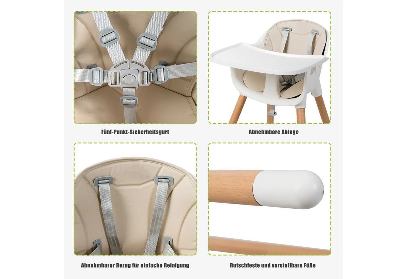 COSTWAY Hochstuhl 2 in 1 Babystuhl aus Holz höhenverstellbar