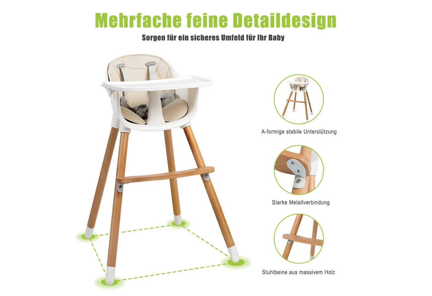 COSTWAY Hochstuhl 2 in 1 Babystuhl aus Holz höhenverstellbar - Bild 5