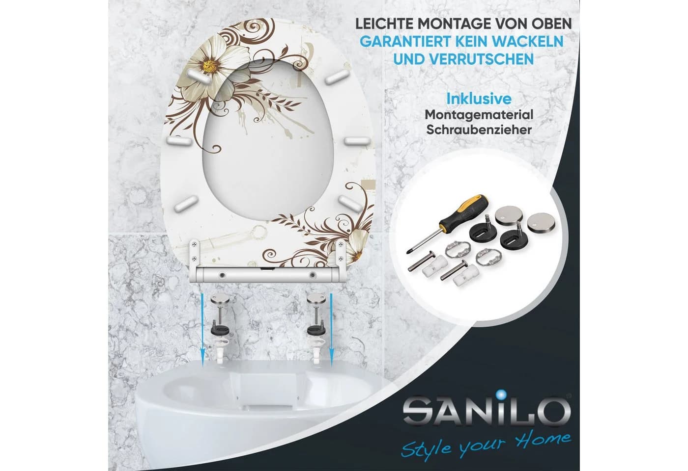 Sanilo WC-Sitz Flower Braun/Beige mit Absenkautomatik - Bild 5