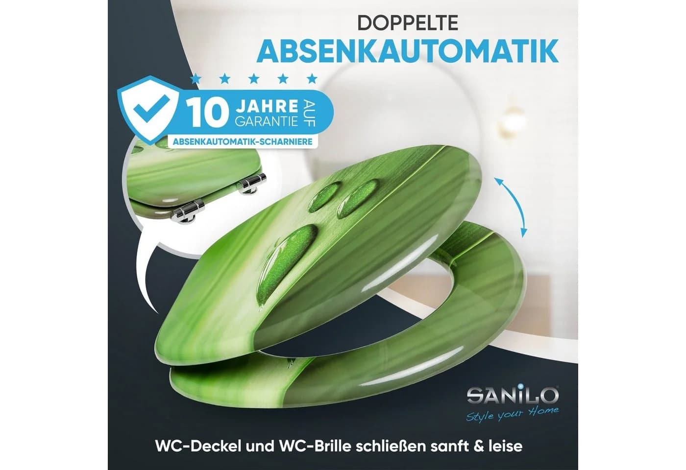 Sanilo WC-Sitz Green Leaf Grün Oval MDF Absenkautomatik - Bild 3