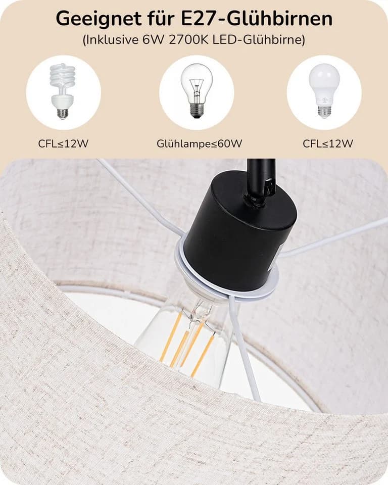 EDISHINE Stehlampe mit verstellbarem Lampenschirm aus Leinen - Bild 3