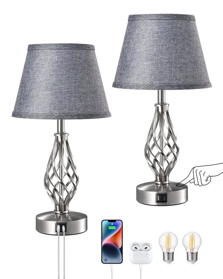EDISHINE LED Nachttischlampe Touch Dimmbar 2er Set Grau - Bild 2