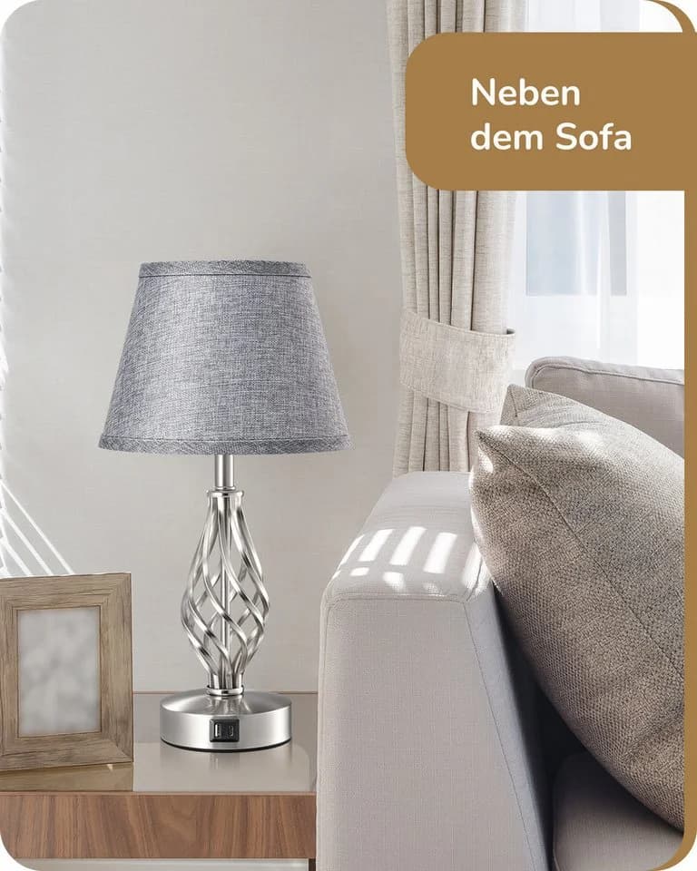 EDISHINE LED Nachttischlampe Touch Dimmbar 2er Set Grau - Bild 4