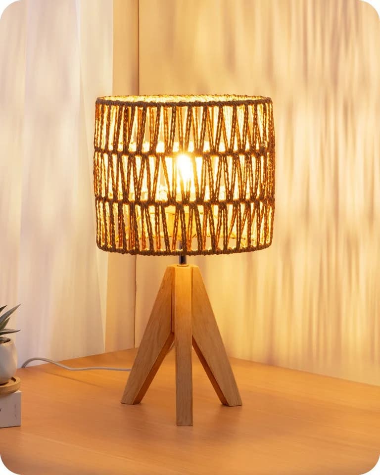 EDISHINE LED Nachttischlampe mit Seil-Lampenschirm, LED wechselbar, Warmweiß, Boho Tischleuchte für Schlafzimmer - Bild 2