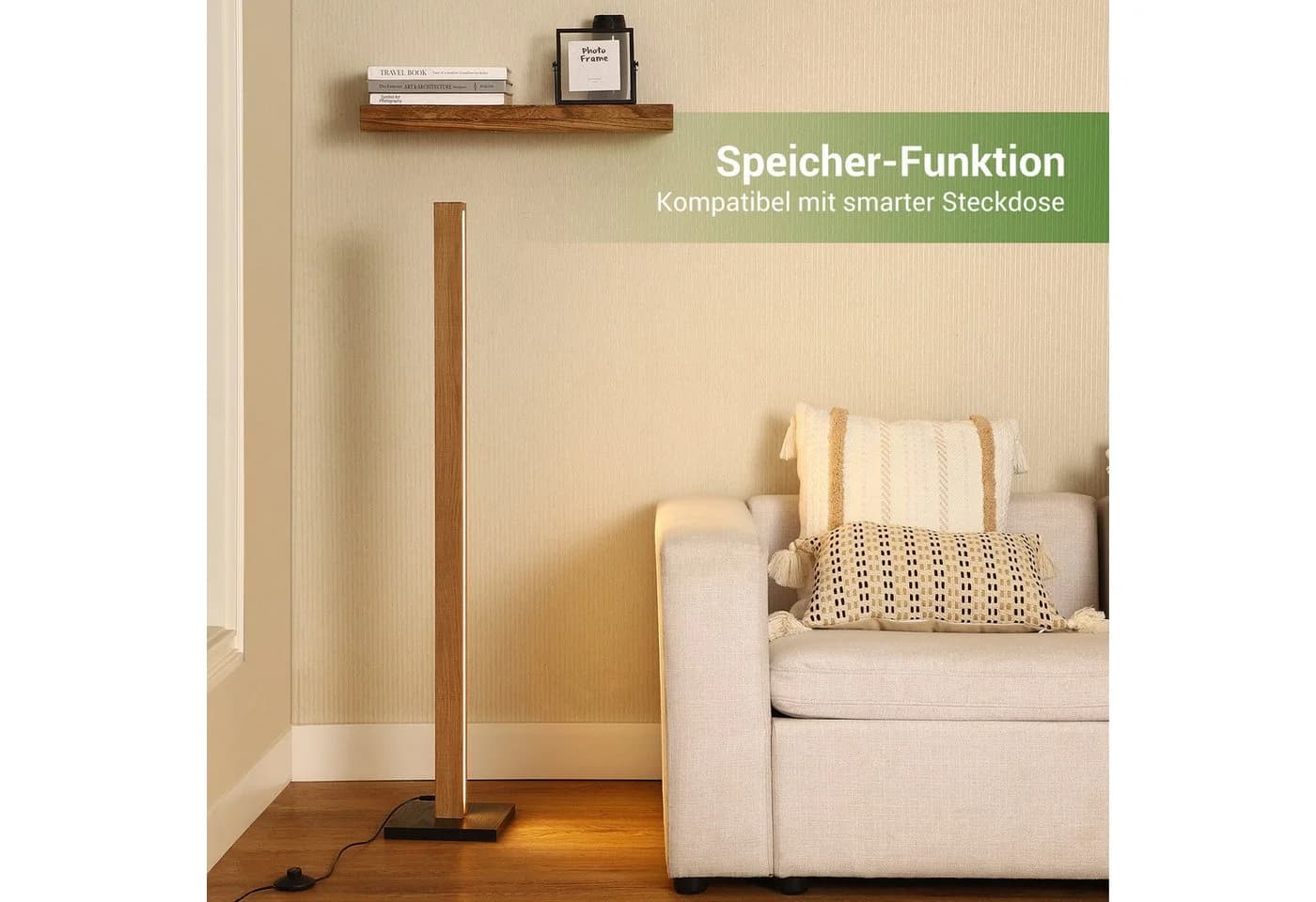 EDISHINE LED Stehlampe Holz Dimmbar Warmweiß mit Fußschalter - Bild 3