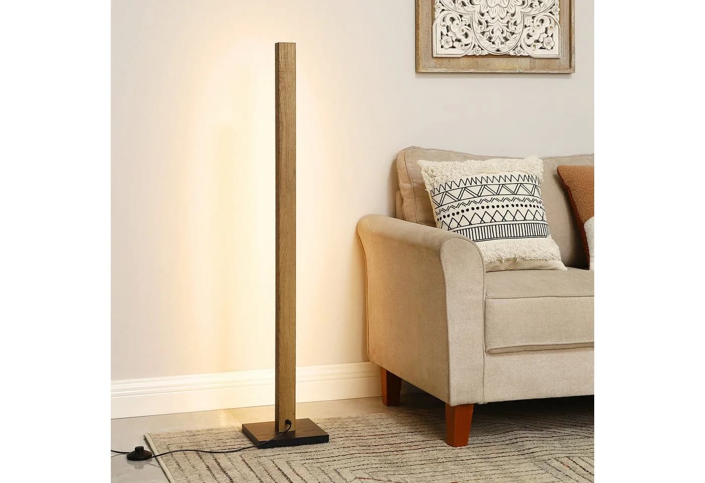EDISHINE LED Stehlampe Holz Dimmbar Warmweiß mit Fußschalter - Bild 4