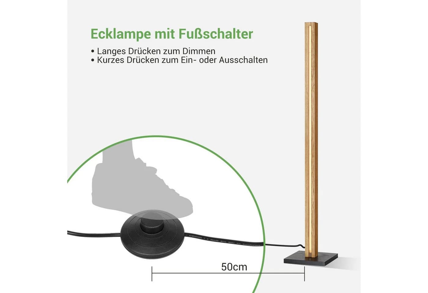 EDISHINE LED Stehlampe Holz Dimmbar Warmweiß mit Fußschalter - Bild 5