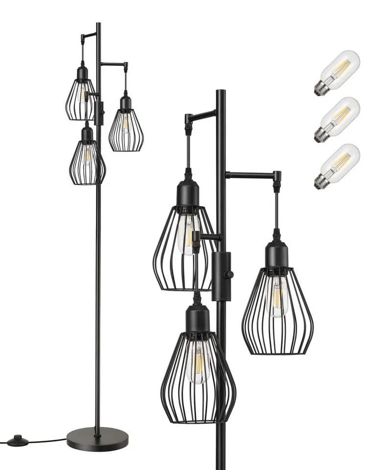EDISHINE Stehlampe Wohnzimmer 3-flammig Dimmbar Schwarz - Bild 2