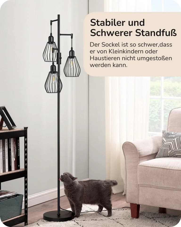 EDISHINE Stehlampe Wohnzimmer 3-flammig Dimmbar Schwarz - Bild 3