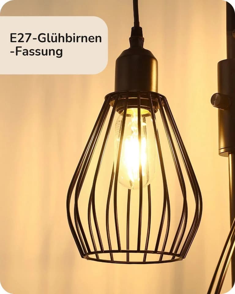 EDISHINE Stehlampe Wohnzimmer 3-flammig Dimmbar Schwarz - Bild 5