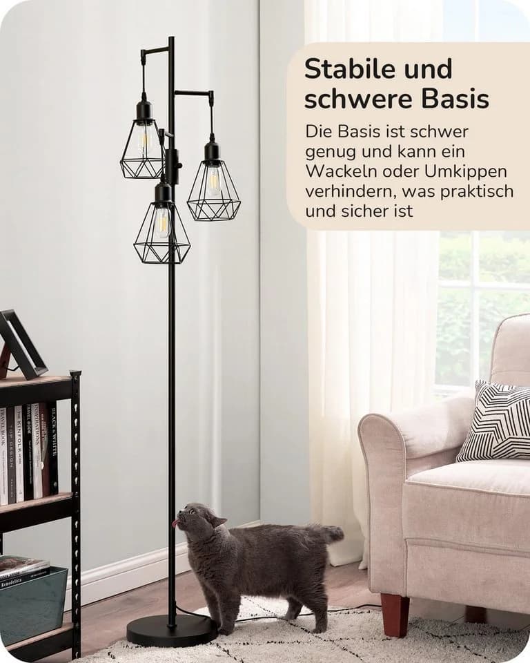 EDISHINE Stehlampe Wohnzimmer 3-flammig Dimmbar LED Wechselbar Schwarz - Bild 3