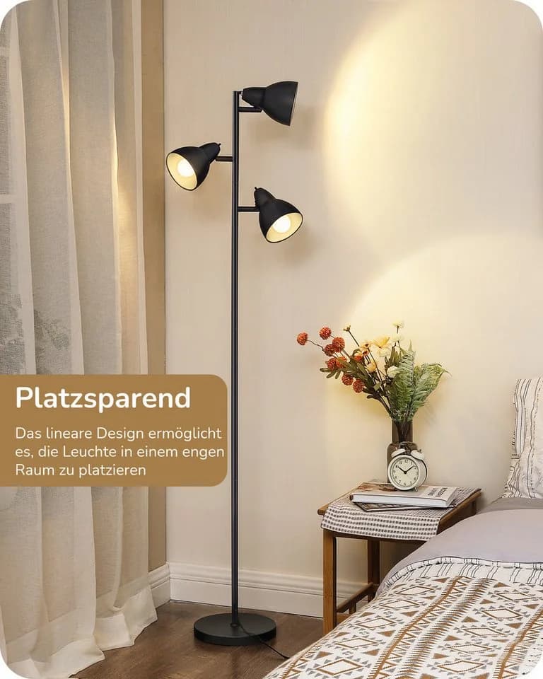 EDISHINE Stehlampe Wohnzimmer 163cm, 3-flammige Standleuchte LED wechselbar Schwenkbar