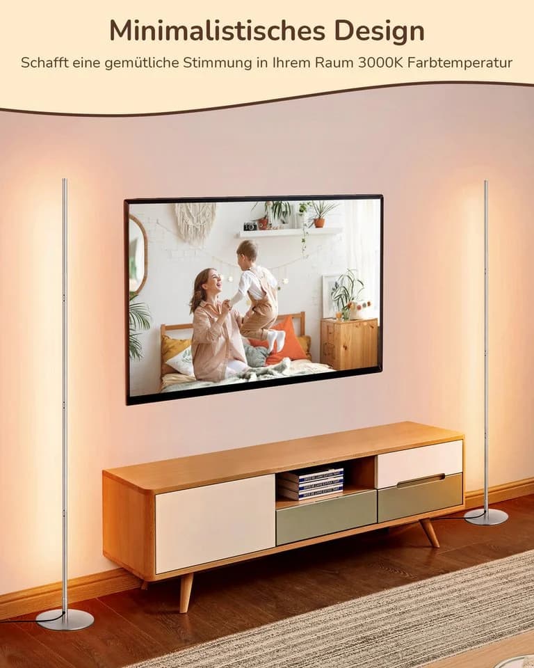EDISHINE LED Stehlampe Wohnzimmer Silber Dimmbar Höhenverstellbar - Bild 3