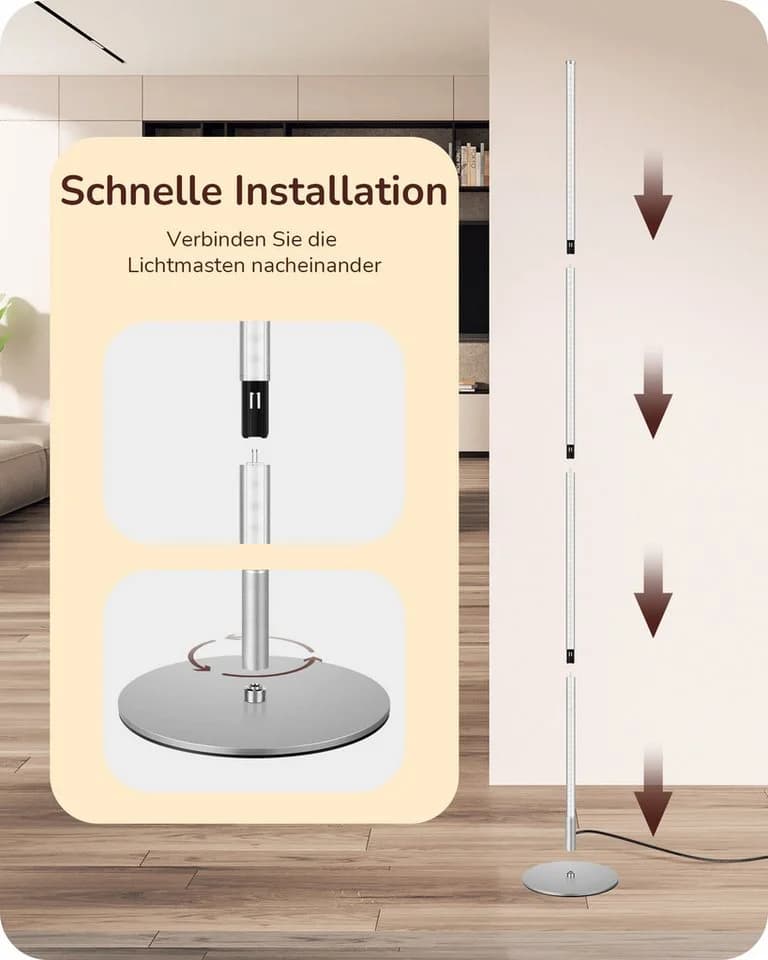 EDISHINE LED Stehlampe Wohnzimmer Silber Dimmbar Höhenverstellbar - Bild 5