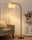 EDISHINE Stehlampe Wohnzimmer, Bogenlampe, mit E27 LED-Glühbirne, Leinen-Lampenschirm verstellbar, Fußschalter Bild 2