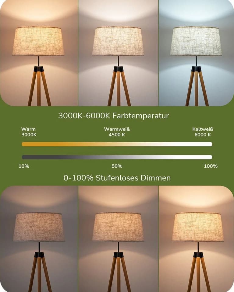 EDISHINE Stehlampe Wohnzimmer Dimmbar LED wechselbar warmweiß bis kaltweiß Stehleuchte mit Fernbedienung - Bild 3
