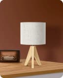 EDISHINE Nachttischlampe Holz Warmweiß Leinen Bild 1