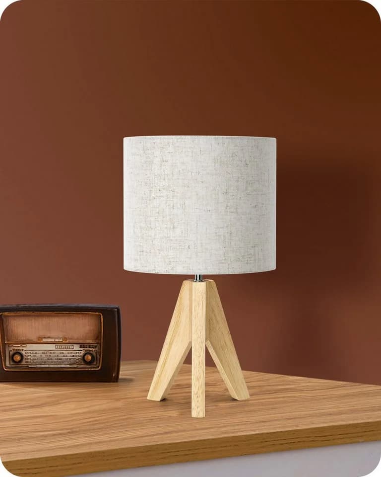 EDISHINE Nachttischlampe Holz Warmweiß Leinen