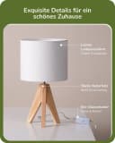 EDISHINE Nachttischlampe aus Holz mit Stoffschirm LED wechselbar Warmweiß Bild 1