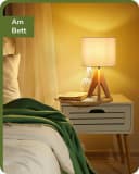 EDISHINE Nachttischlampe aus Holz mit Stoffschirm LED wechselbar Warmweiß Bild 3