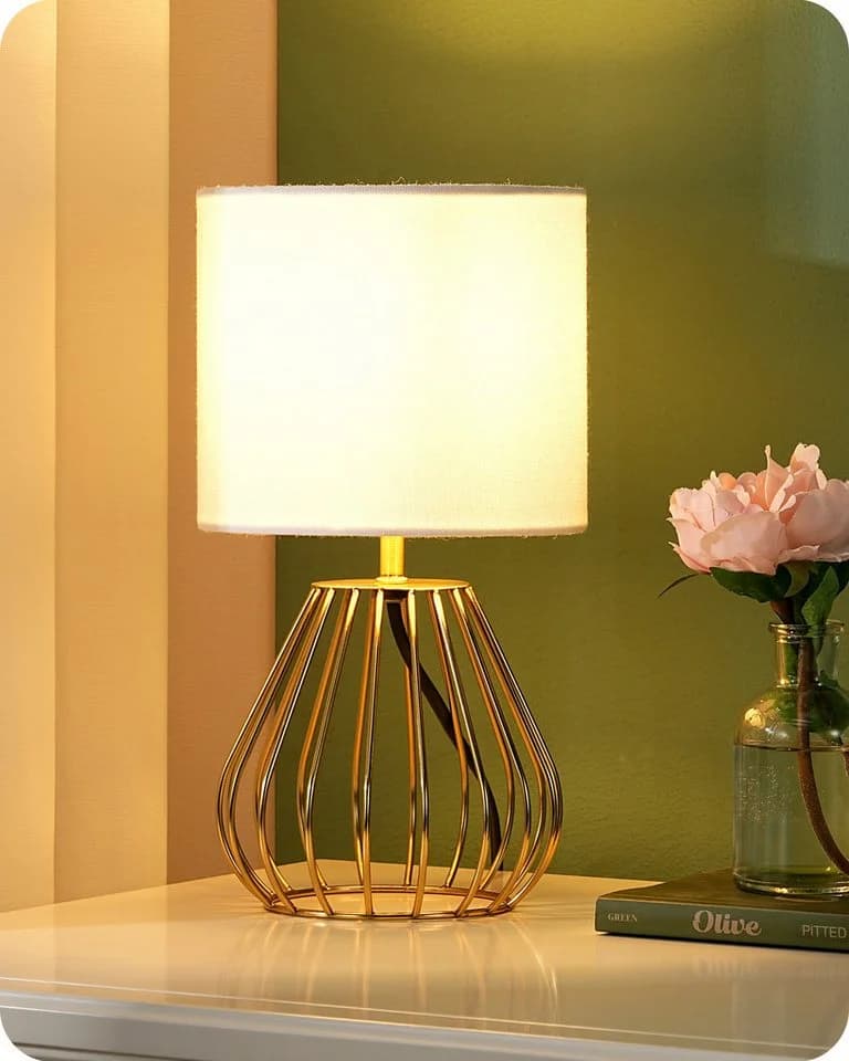 EDISHINE Nachttischlampe H29 cm mit Metallfuß, LED wechselbar, 2700 K Warmweiß, Vintage Tischleuchte mit E14 Leuchtmittel