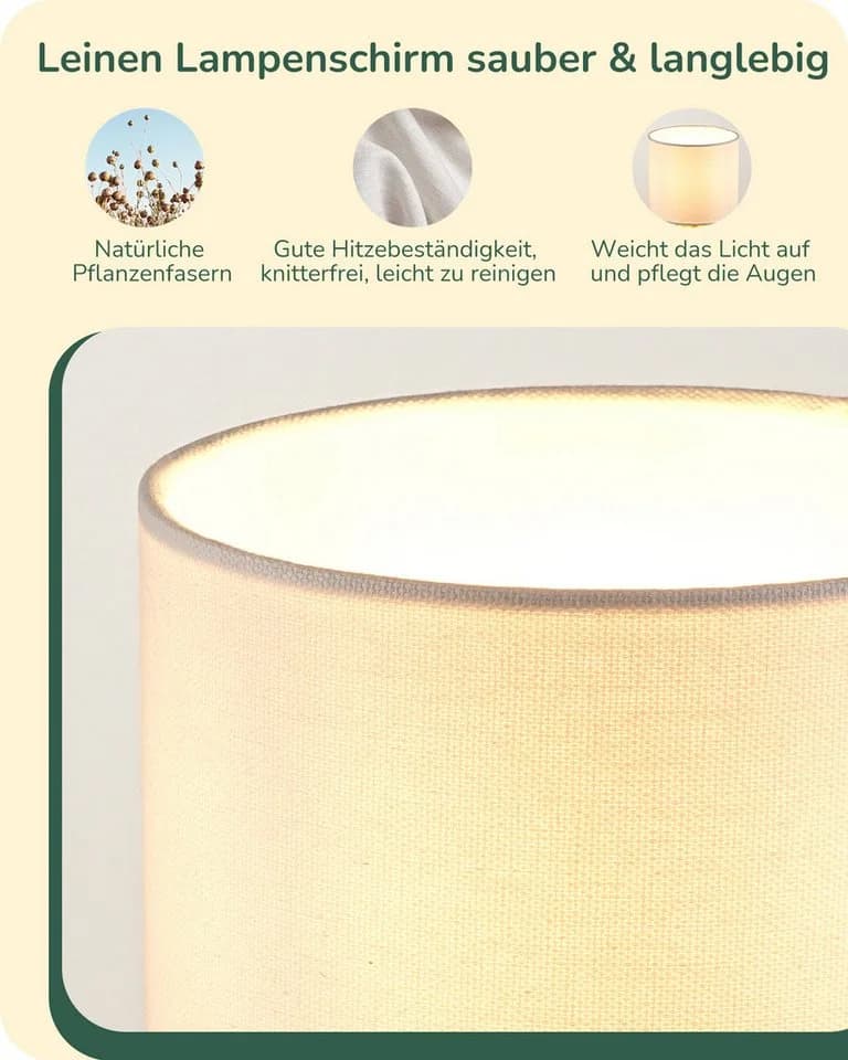EDISHINE Nachttischlampe H29 cm mit Metallfuß, LED wechselbar, 2700 K Warmweiß, Vintage Tischleuchte mit E14 Leuchtmittel - Bild 3