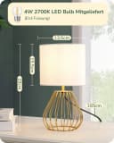 EDISHINE Nachttischlampe H29 cm mit Metallfuß, LED wechselbar, 2700 K Warmweiß, Vintage Tischleuchte mit E14 Leuchtmittel Bild 4