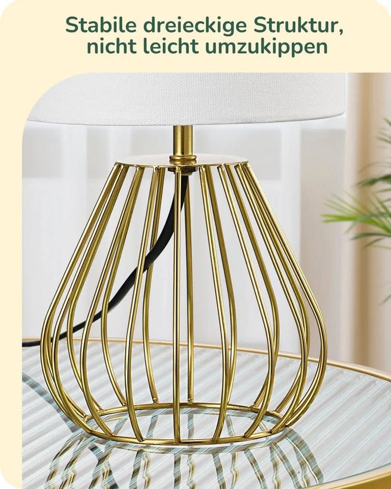 EDISHINE Nachttischlampe H29 cm mit Metallfuß, LED wechselbar, 2700 K Warmweiß, Vintage Tischleuchte mit E14 Leuchtmittel - Bild 5