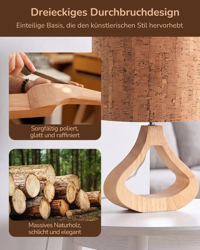 EDISHINE Nachttischlampe Holz LED 34cm - Bild 3