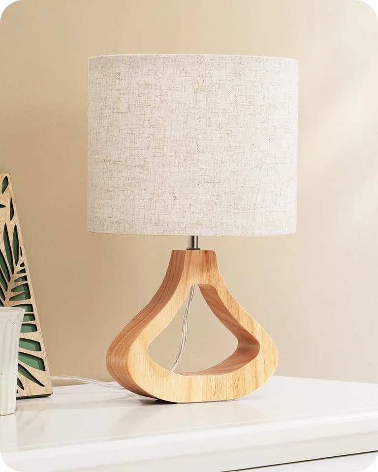 EDISHINE Nachttischlampe 34cm Holz LED wechselbar warmweiß E27 - Bild 2
