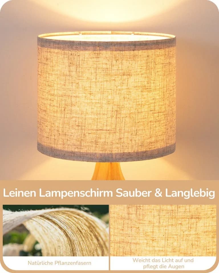 EDISHINE Nachttischlampe 34cm Holz LED wechselbar warmweiß E27 - Bild 3