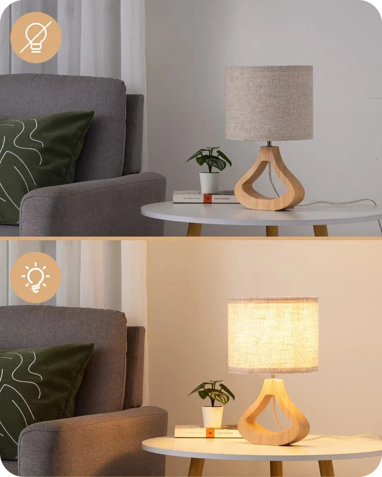 EDISHINE Nachttischlampe 34cm Holz LED wechselbar warmweiß E27 - Bild 5