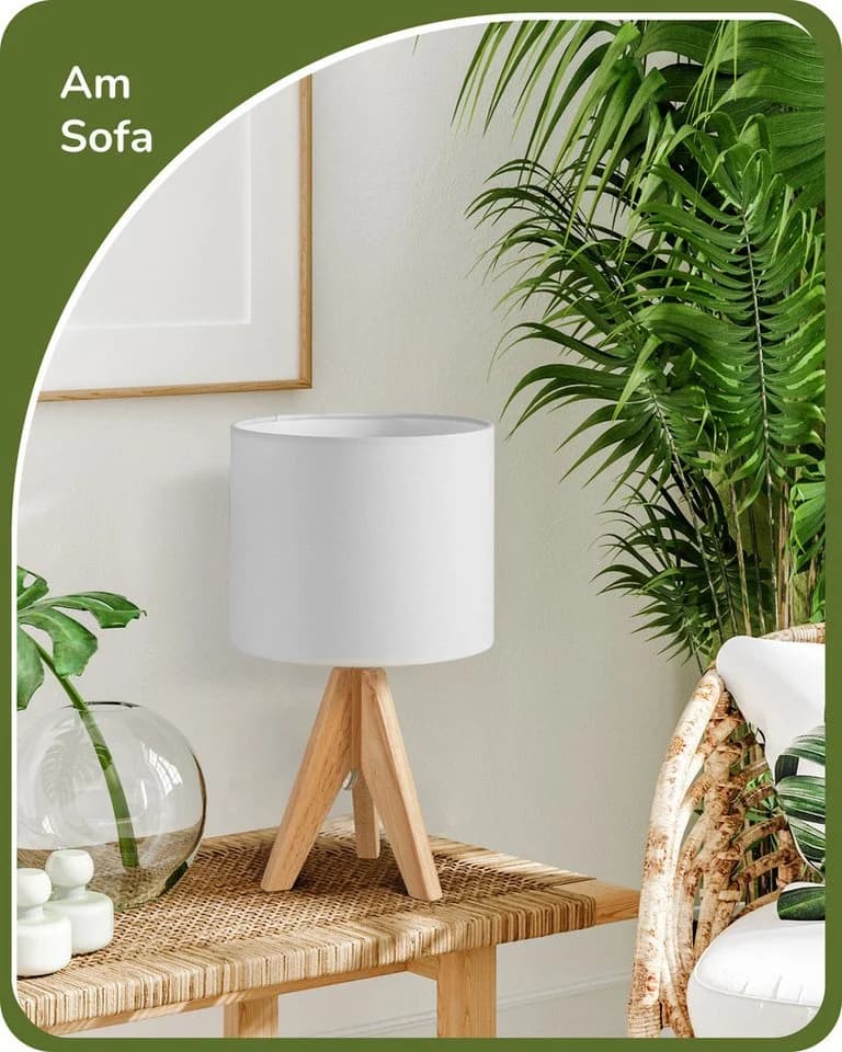 EDISHINE Nachttischlampe 2er-Set aus Holz mit Leinenlampenschirm LED wechselbar warmweiß - Bild 3