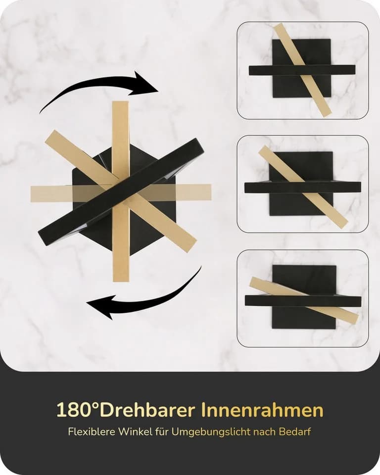 EDISHINE LED Nachttischlampe Touch Dimmbar Schwarz-Gold Metall 3 Farbtemperaturen