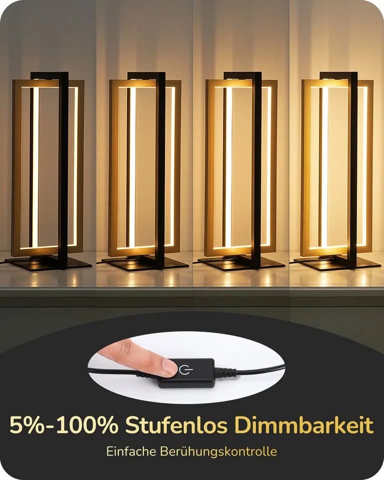 EDISHINE LED Nachttischlampe Touch Dimmbar Schwarz-Gold Metall 3 Farbtemperaturen - Bild 4