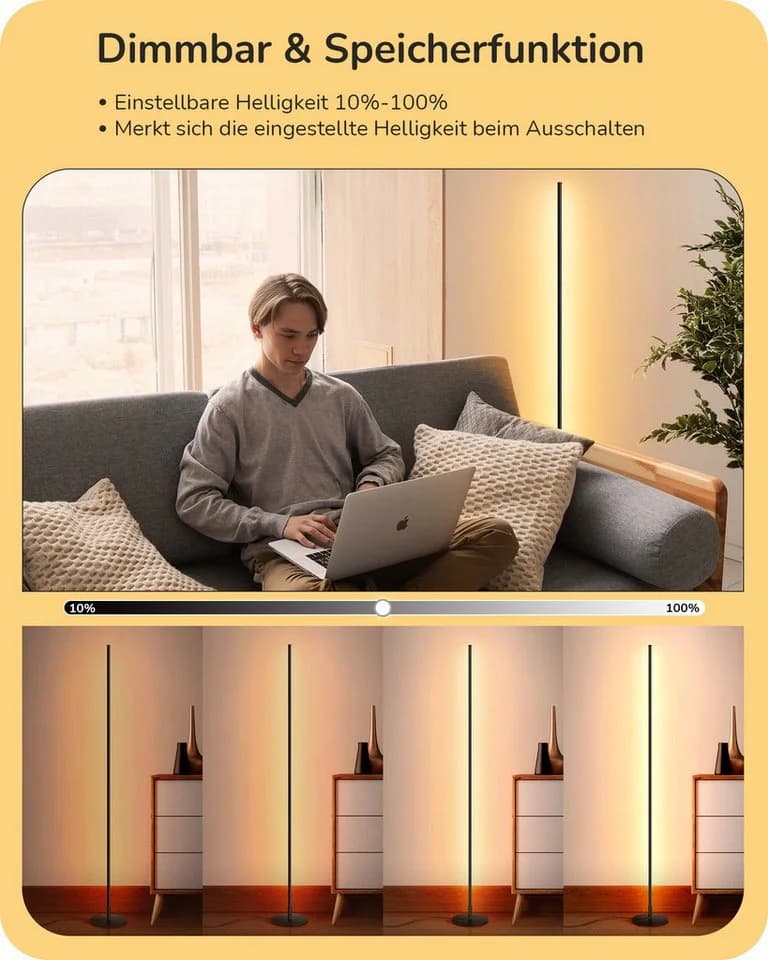 EDISHINE LED Stehlampe Wohnzimmer Schwarz Dimmbar Höhenverstellbar - Bild 3