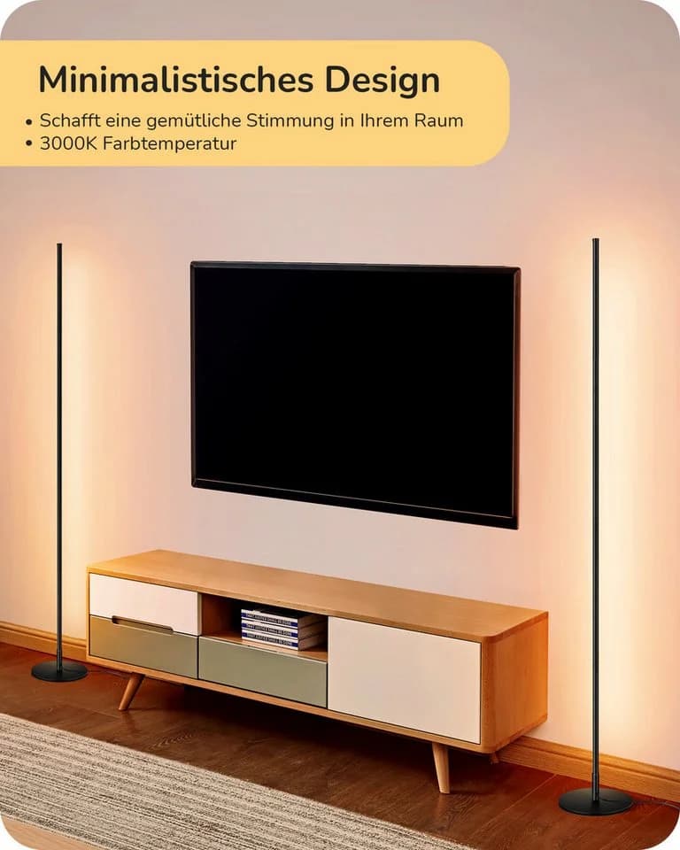 EDISHINE LED Stehlampe Wohnzimmer Schwarz Dimmbar Höhenverstellbar - Bild 5