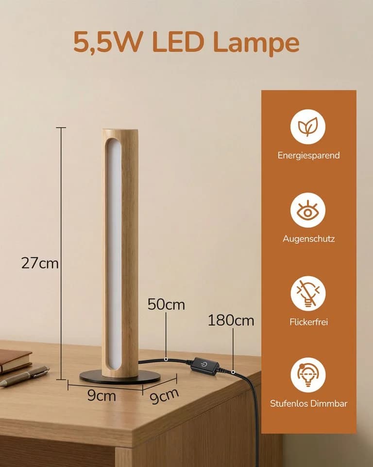 Moderne Nachttischlampe aus Holz