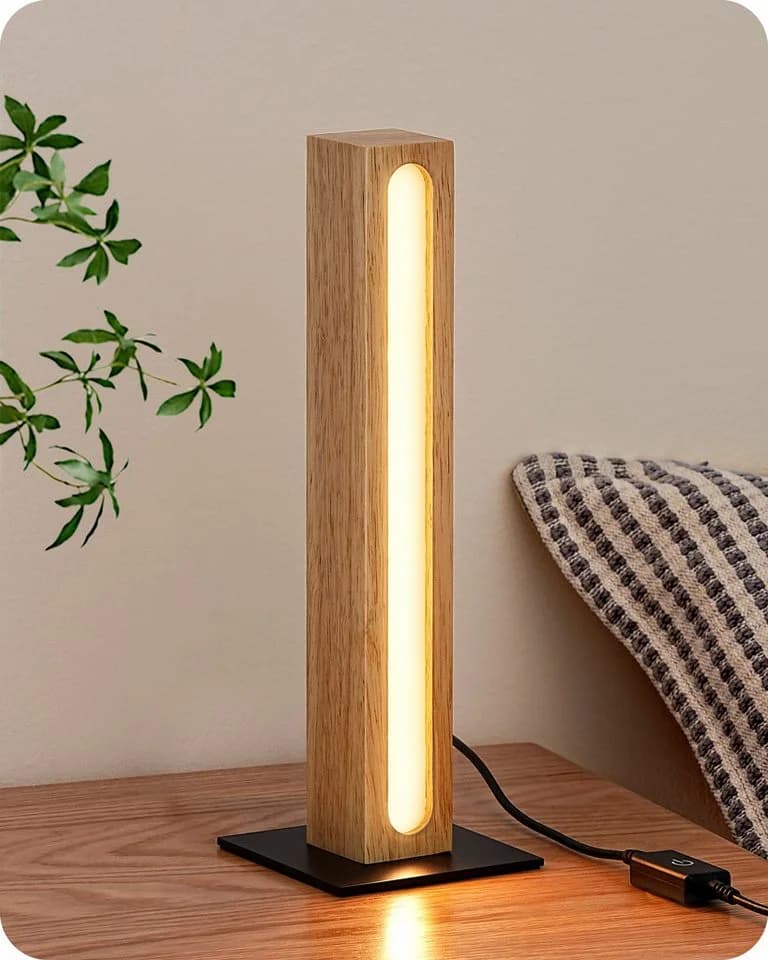 EDISHINE LED Nachttischlampe Holz, LED fest integriert, Touch Dimmbar - Bild 2