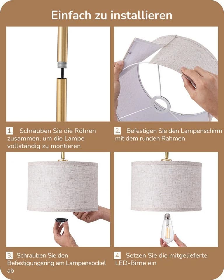 EDISHINE Stehlampe 160cm Retro Gold Leinen verstellbar - Bild 4