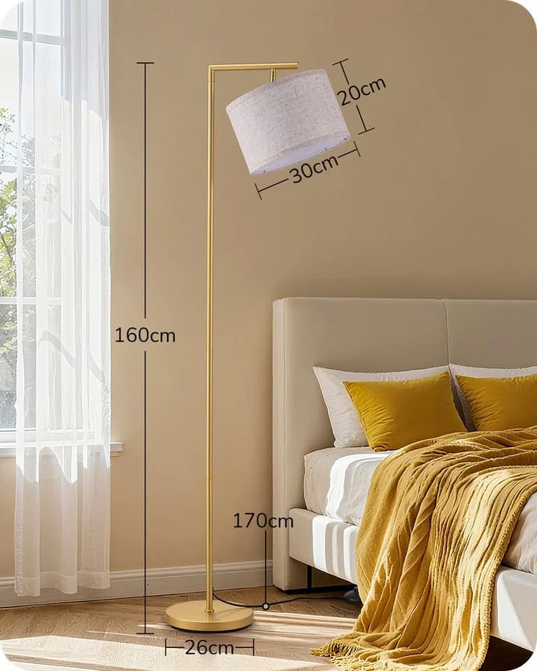 EDISHINE Stehlampe 160cm Retro Gold Leinen verstellbar - Bild 5