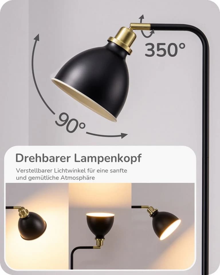 EDISHINE Stehlampe Industrial Design Schwarz Gold LED