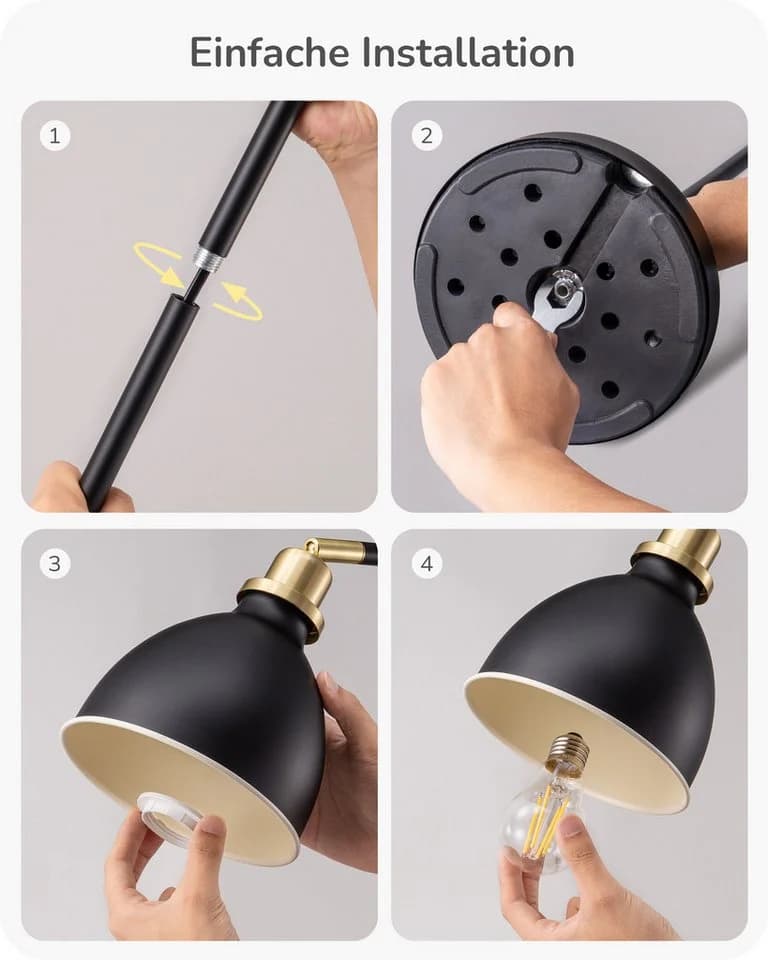 EDISHINE Stehlampe Industrial Design Schwarz Gold LED - Bild 4
