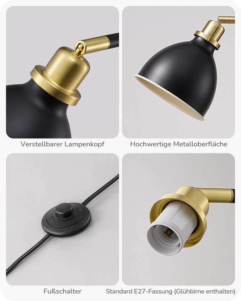 EDISHINE Stehlampe Industrial Design Schwarz Gold LED - Bild 5