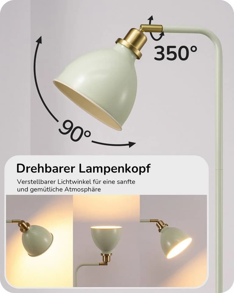 EDISHINE Stehlampe Industriell Mintgrün Gold Verstellbar
