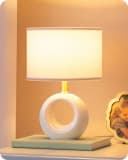 EDISHINE Nachttischlampe Keramik mit Stoffschirm und LED E14 Warmweiß Bild 2