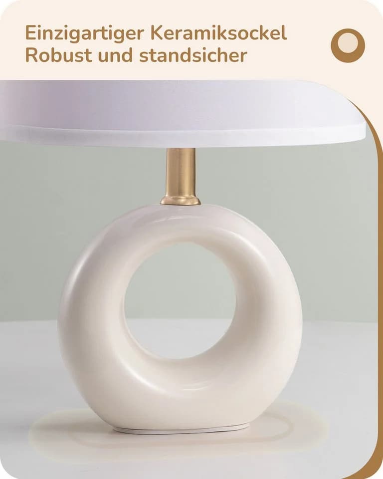 EDISHINE Nachttischlampe Keramik mit Stoffschirm und LED E14 Warmweiß - Bild 3