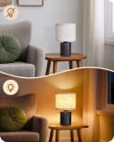 EDISHINE Nachttischlampe Massivholzsockel Leinen-Lampenschirm Schwarz Beige Bild 1
