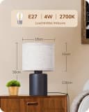 EDISHINE Nachttischlampe Massivholzsockel Leinen-Lampenschirm Schwarz Beige Bild 4