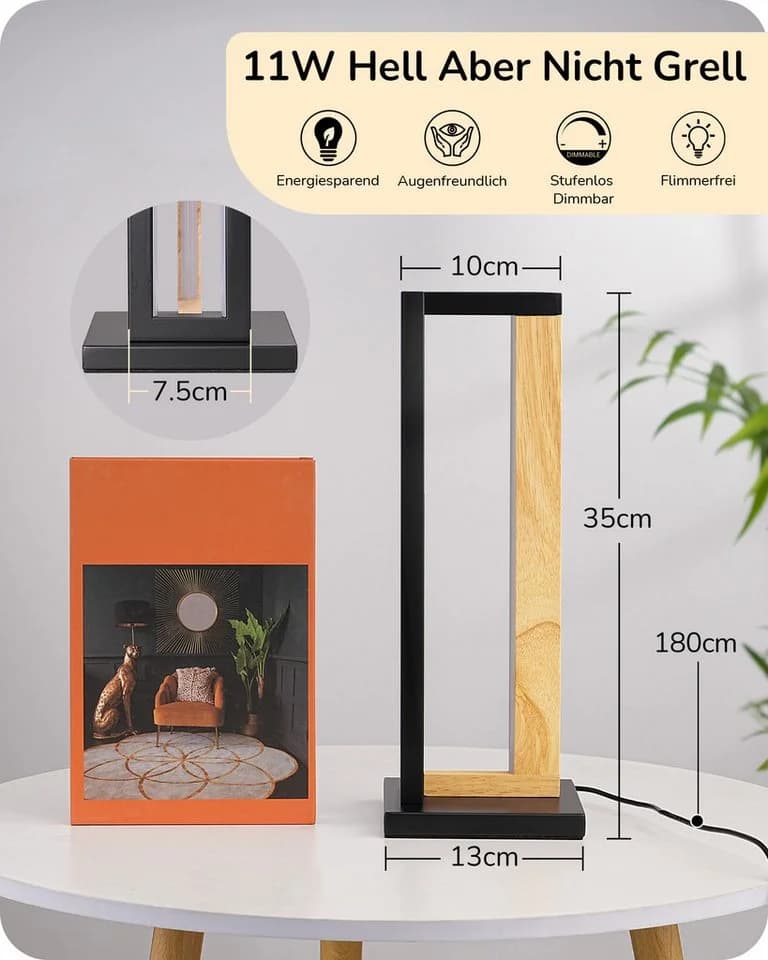EDISHINE LED Nachttischlampe Schwarz Touch Dimmbar Metall - Bild 3